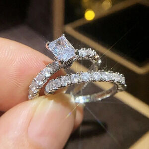 NEW 925 Sterling Silver Princess Cut Diamond Ring